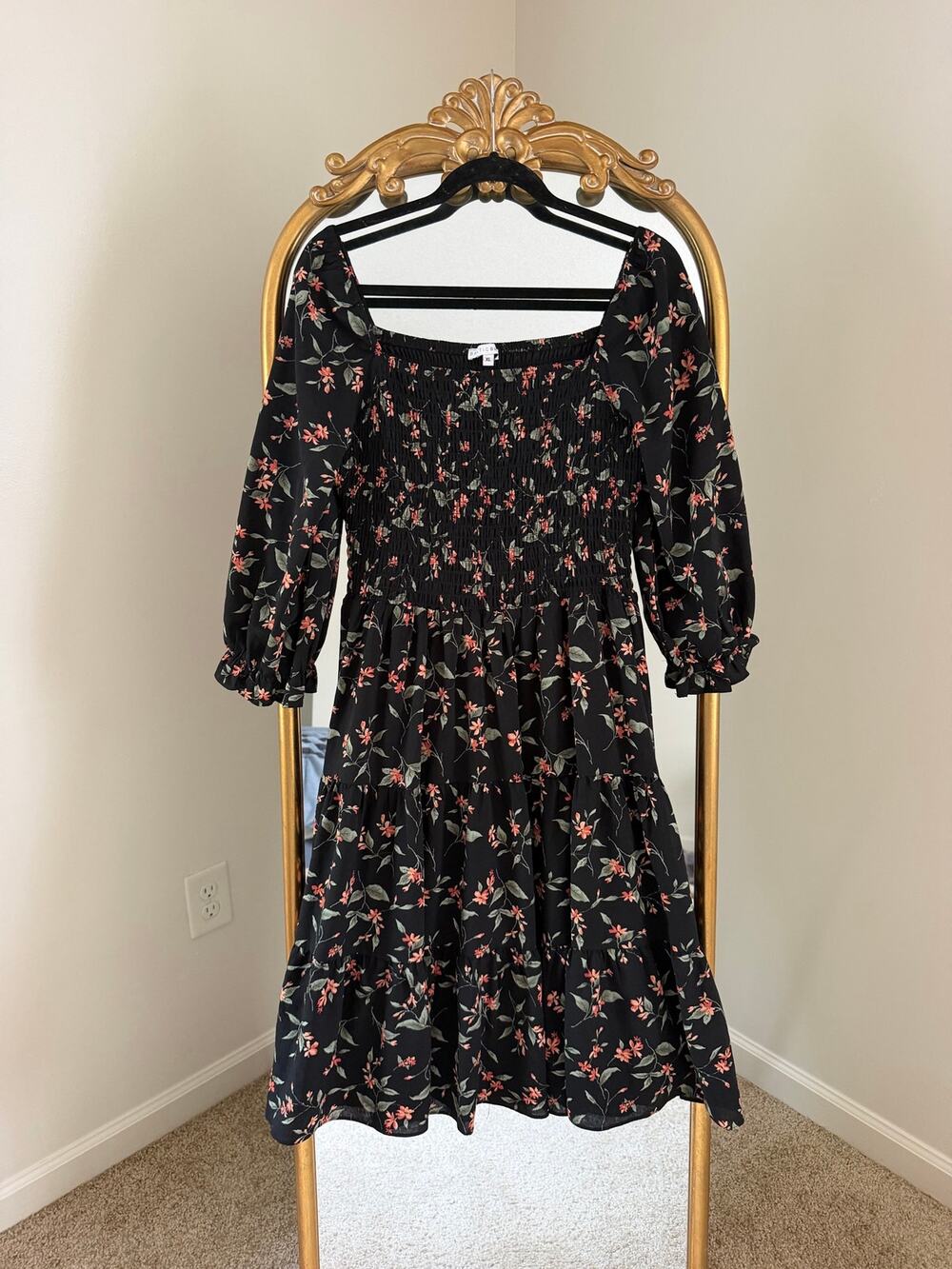 Baltic Born Marta Smocked Floral Black Midi Dress